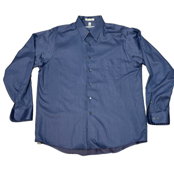 Geoffrey Beene Blue Shirt Men 17 36/37 Winkle Free Dress Sateen Career Office - Picture 2 of 4